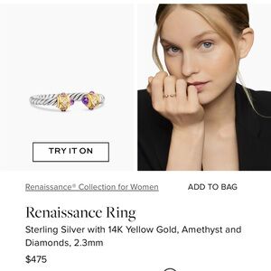 💕David Yurman Renaissance ring sterling silver w/ 14K gold,amethysts, & diamonds